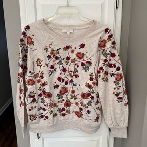 Evereve Floral Embroidered Sweatshirt - Cream and Red